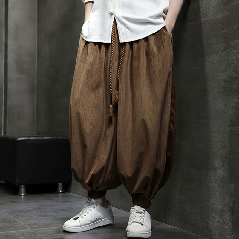 Casual Daily Pure Color Drawstring Design Men's Harem Pants With Pockets