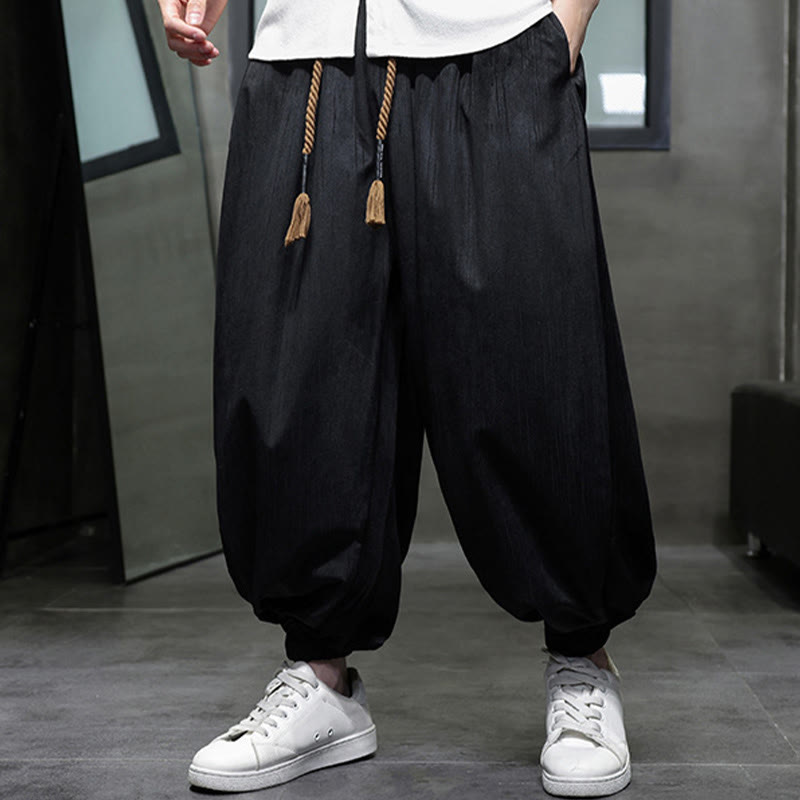 Casual Daily Pure Color Drawstring Design Men's Harem Pants With Pockets