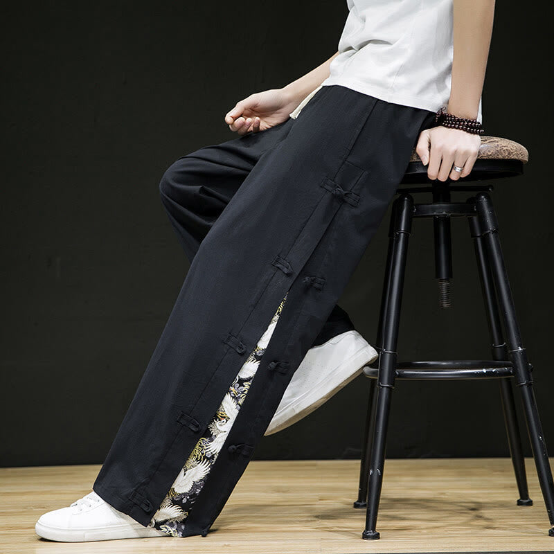 Tactile Crane Print Wide-Leg Meditation Pants