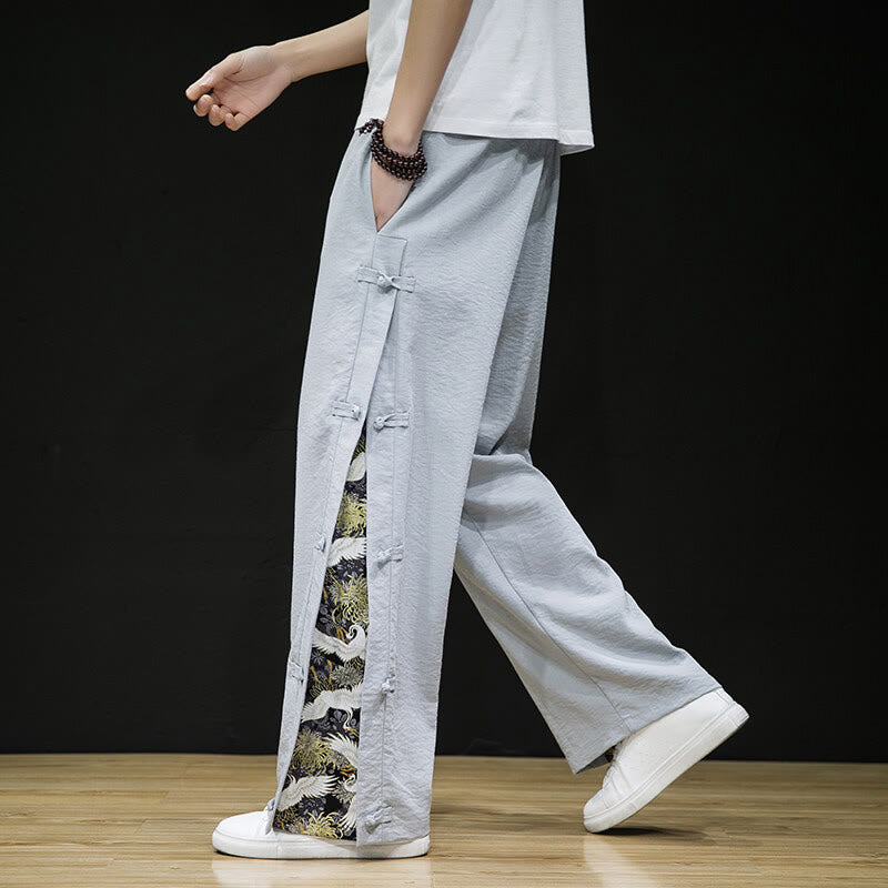 Tactile Crane Print Wide-Leg Meditation Pants