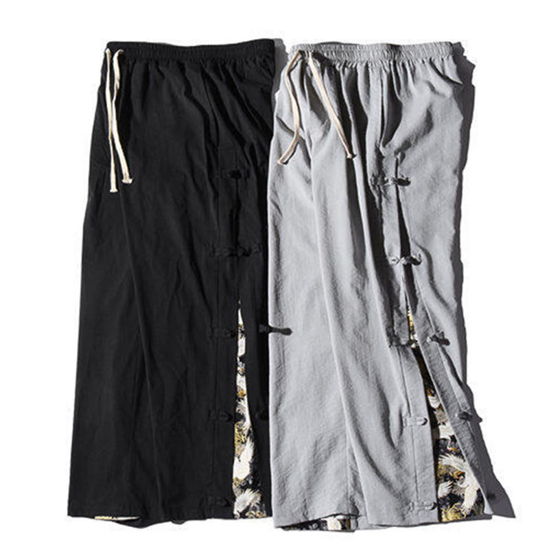 Tactile Crane Print Wide-Leg Meditation Pants