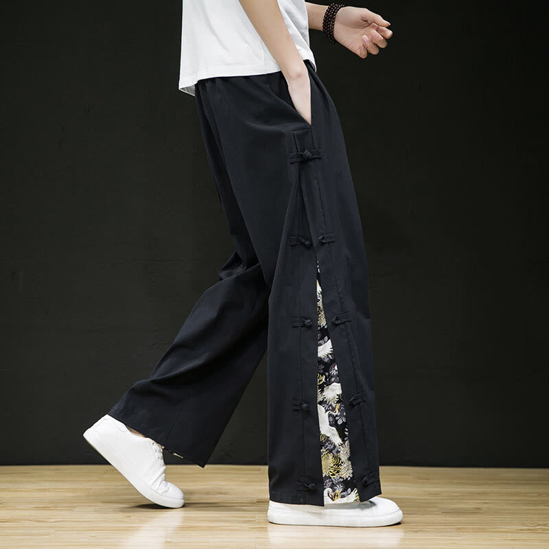 Tactile Crane Print Wide-Leg Meditation Pants