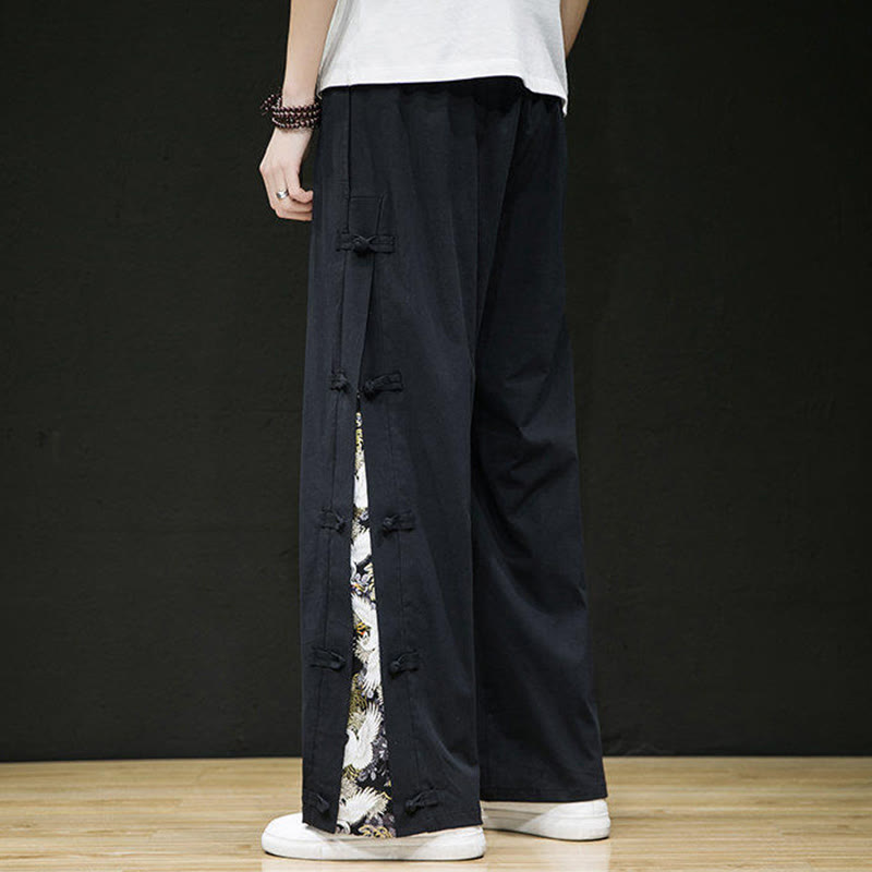 Tactile Crane Print Wide-Leg Meditation Pants