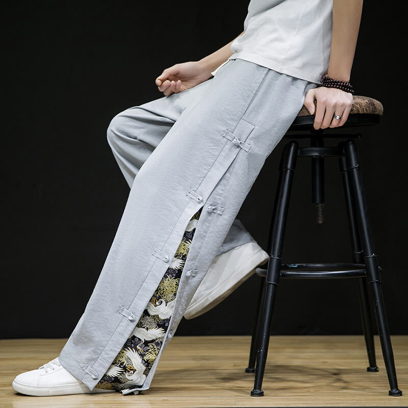 Tactile Crane Print Wide-Leg Meditation Pants