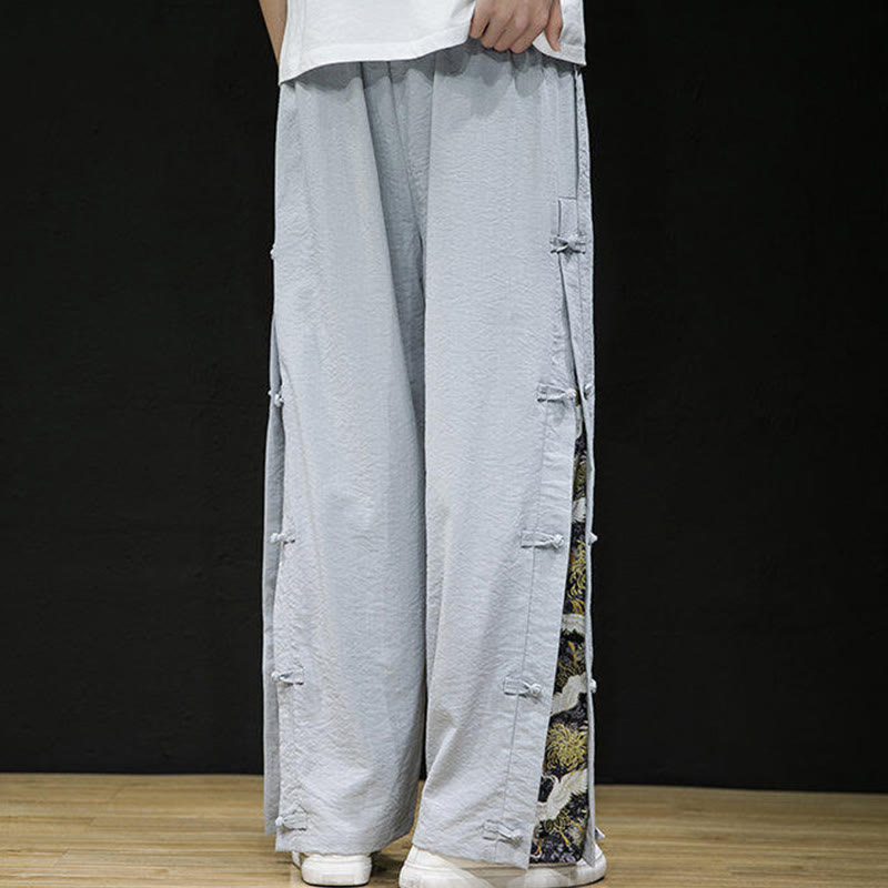 Tactile Crane Print Wide-Leg Meditation Pants