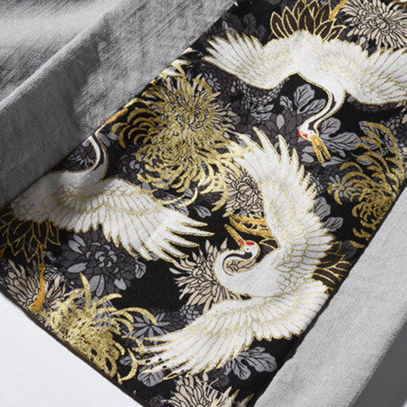 Tactile Crane Print Wide-Leg Meditation Pants