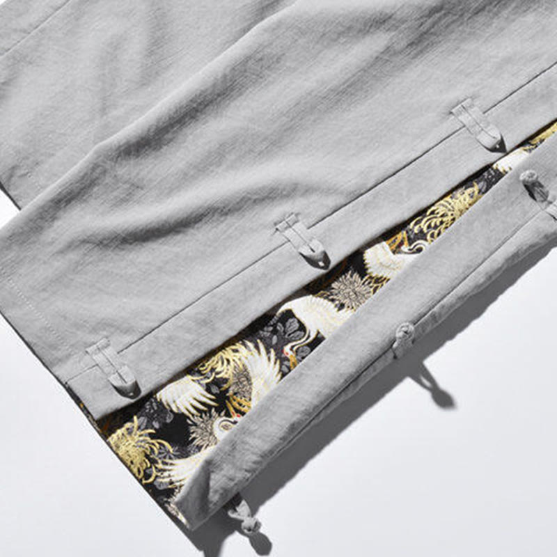 Tactile Crane Print Wide-Leg Meditation Pants