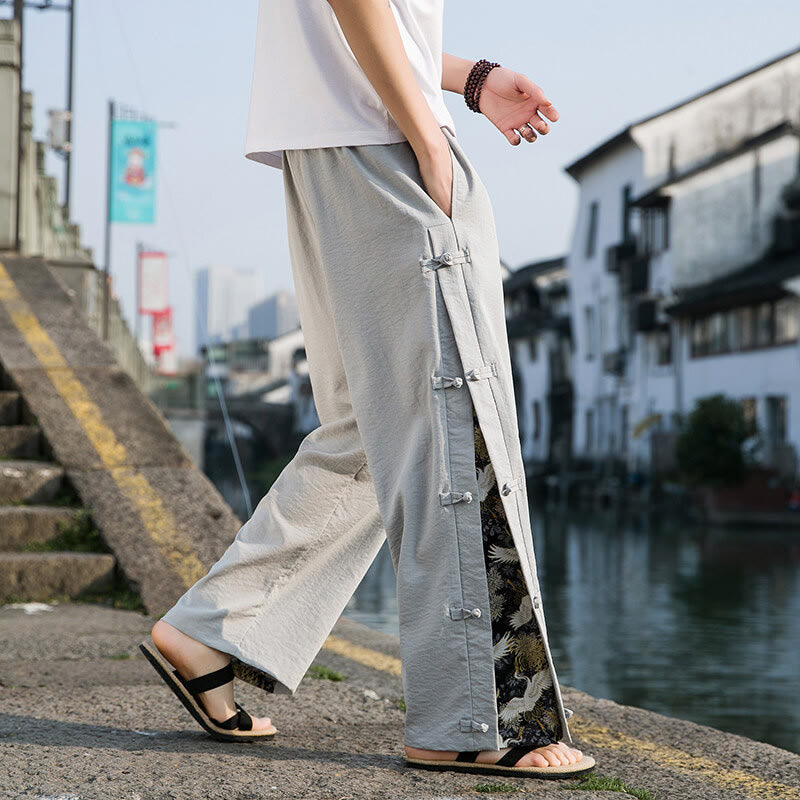 Tactile Crane Print Wide-Leg Meditation Pants