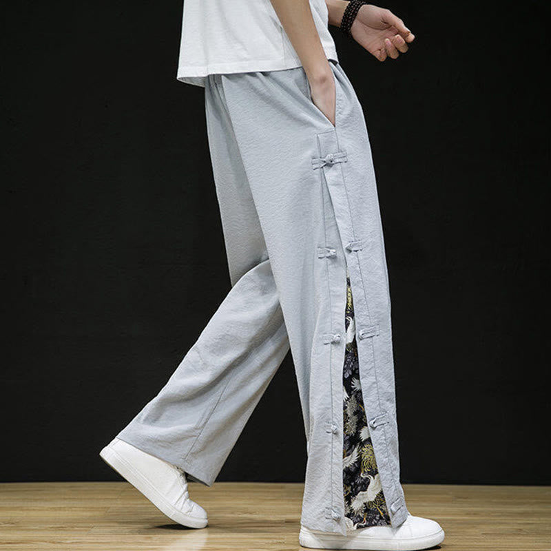 Tactile Crane Print Wide-Leg Meditation Pants