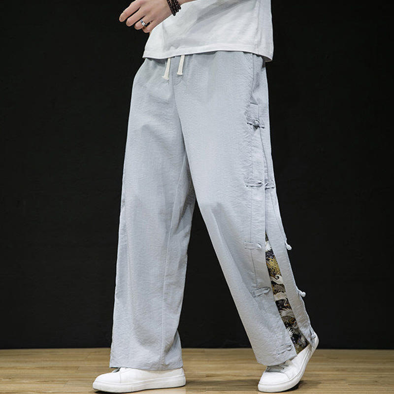 Tactile Crane Print Wide-Leg Meditation Pants
