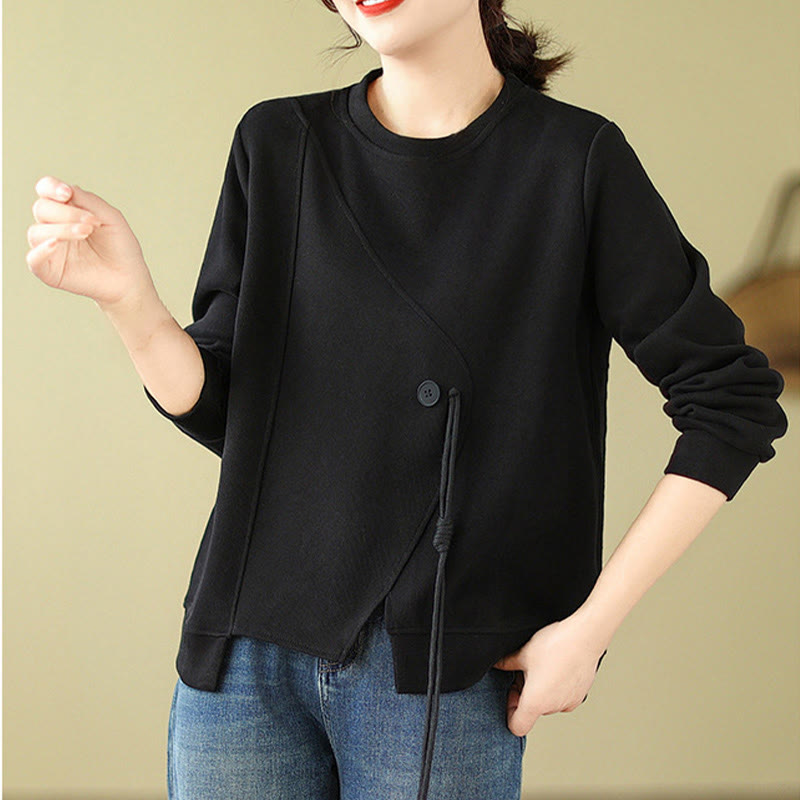 Cotton Button Crew Neck Mindful Pullover Sweatshirt
