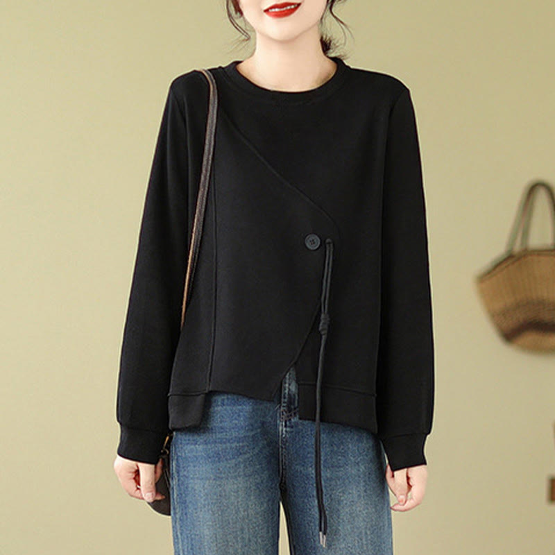 Cotton Button Crew Neck Mindful Pullover Sweatshirt