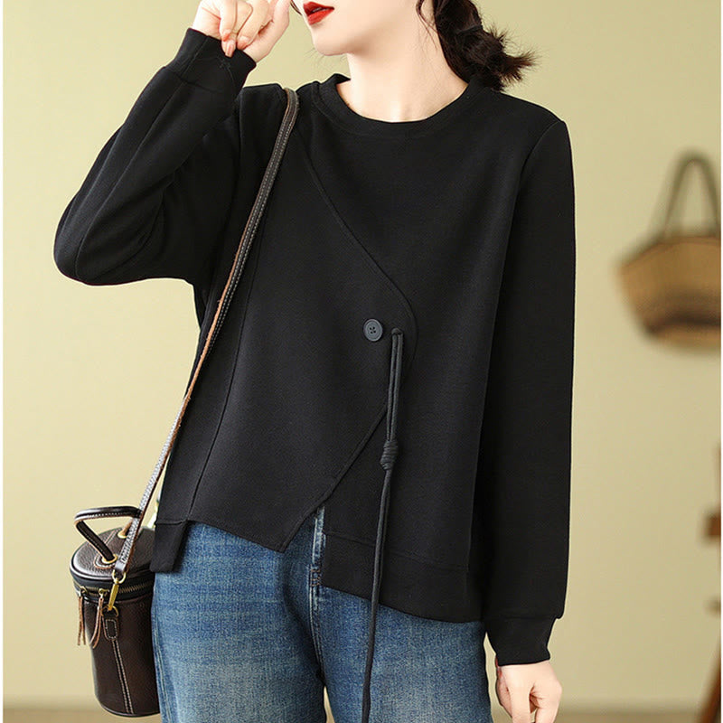 Cotton Button Crew Neck Mindful Pullover Sweatshirt