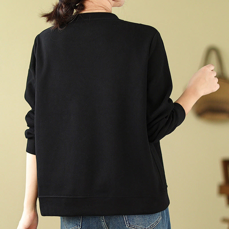 Cotton Button Crew Neck Mindful Pullover Sweatshirt