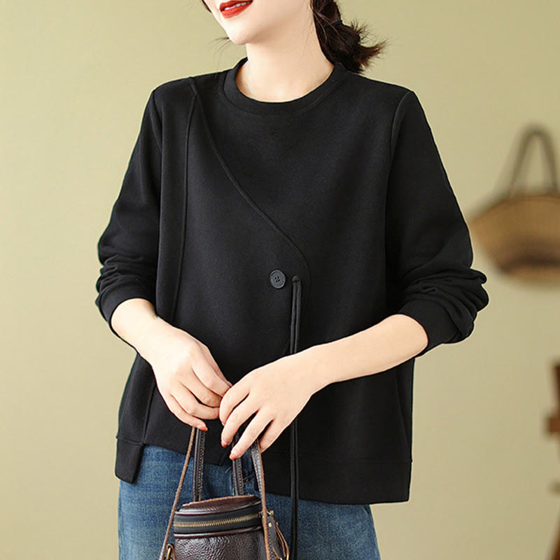 Cotton Button Crew Neck Mindful Pullover Sweatshirt
