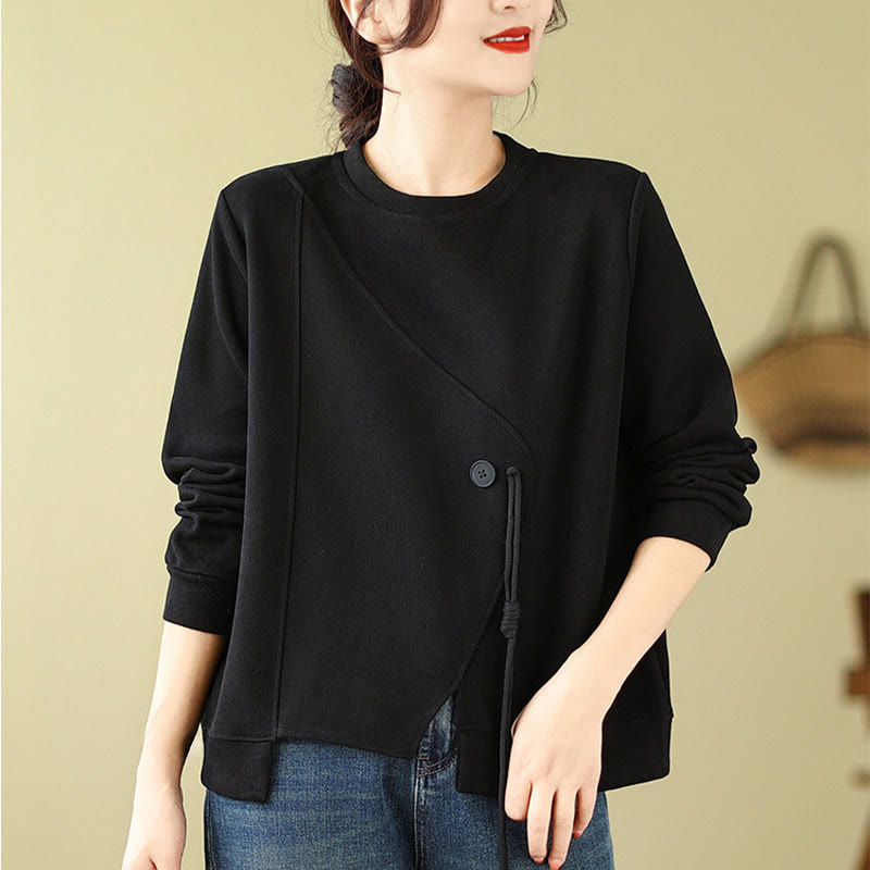 Cotton Button Crew Neck Mindful Pullover Sweatshirt