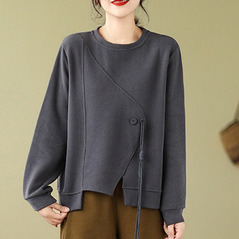 Cotton Button Crew Neck Mindful Pullover Sweatshirt