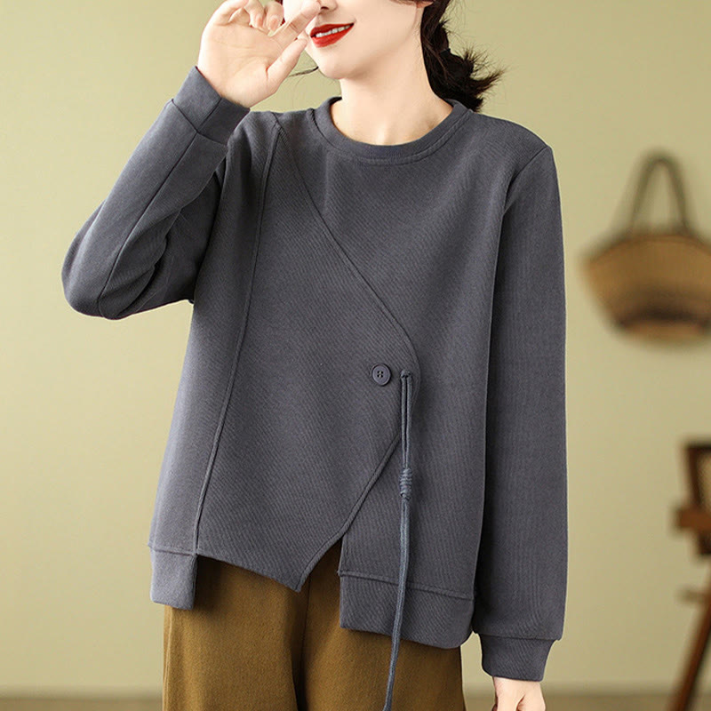 Cotton Button Crew Neck Mindful Pullover Sweatshirt