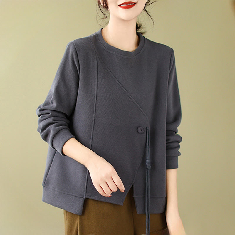 Cotton Button Crew Neck Mindful Pullover Sweatshirt