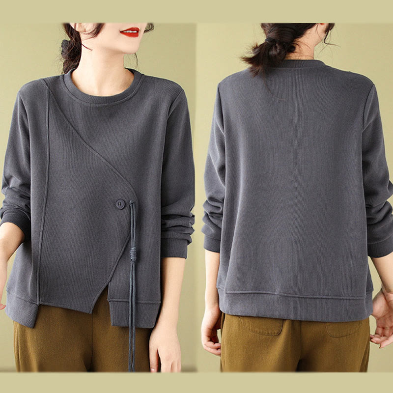 Cotton Button Crew Neck Mindful Pullover Sweatshirt