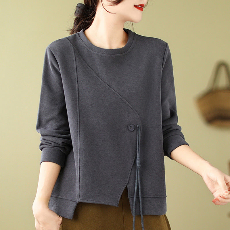 Cotton Button Crew Neck Mindful Pullover Sweatshirt