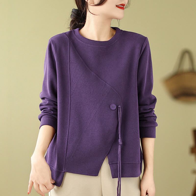 Cotton Button Crew Neck Mindful Pullover Sweatshirt