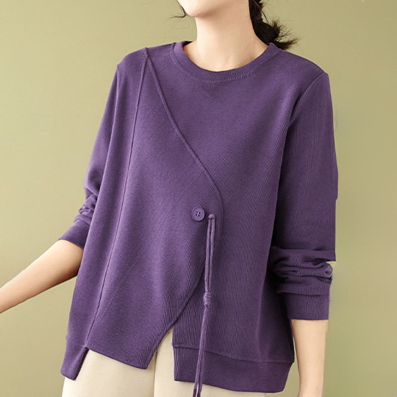 Cotton Button Crew Neck Mindful Pullover Sweatshirt