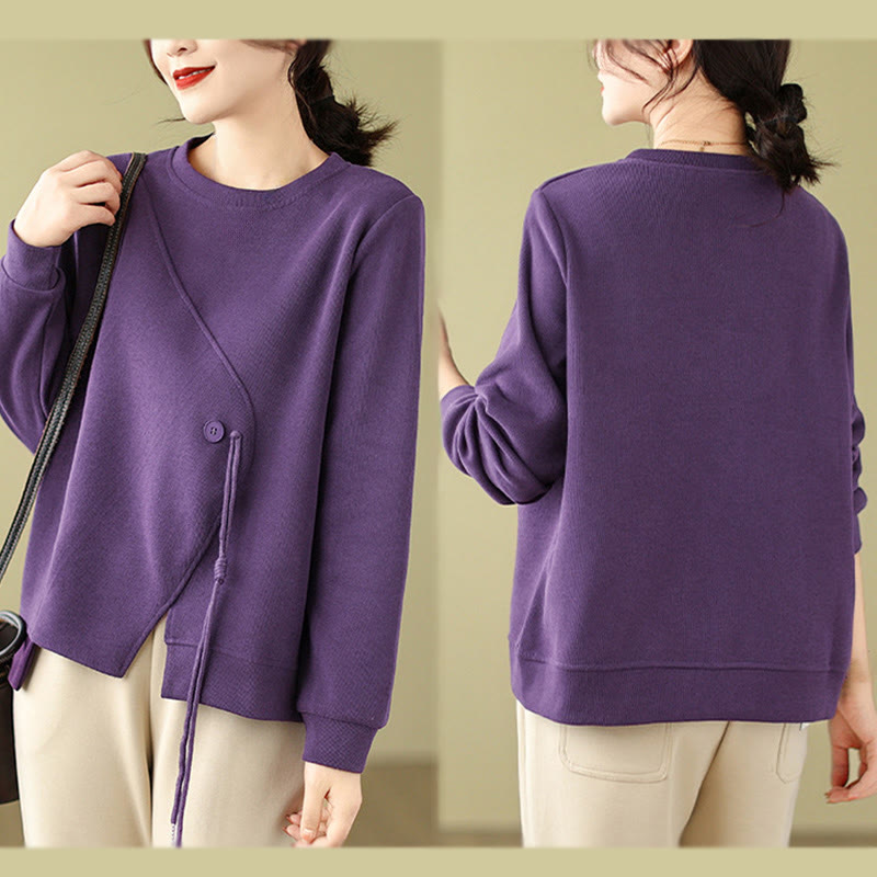 Cotton Button Crew Neck Mindful Pullover Sweatshirt