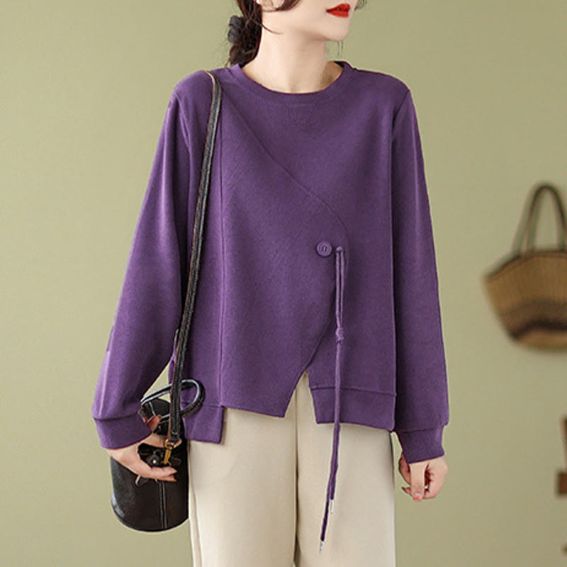 Cotton Button Crew Neck Mindful Pullover Sweatshirt