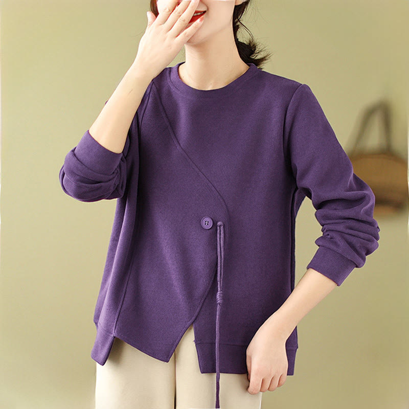 Cotton Button Crew Neck Mindful Pullover Sweatshirt