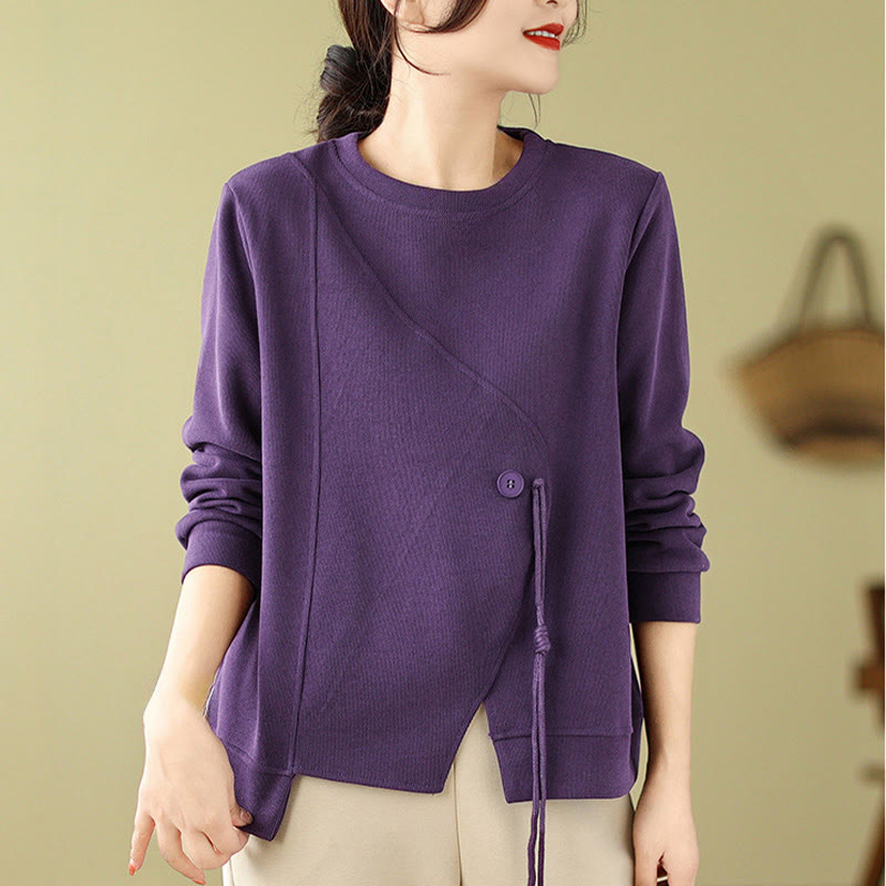 Cotton Button Crew Neck Mindful Pullover Sweatshirt
