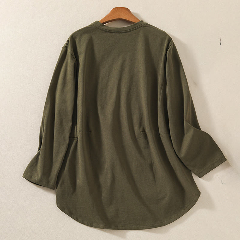 Casual Pure Irregular Hem Cotton Linen Women's Long Sleeve T-shirt