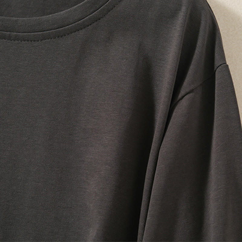 Casual Pure Irregular Hem Cotton Linen Women's Long Sleeve T-shirt