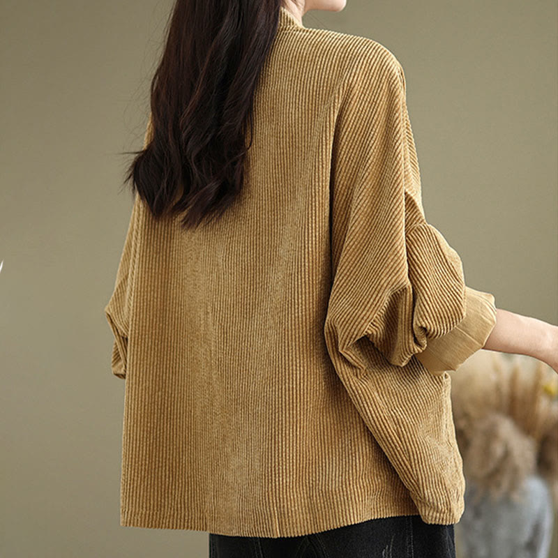 Tactile Cotton Linen Frog-Button Stand Collar Grounding Jacket