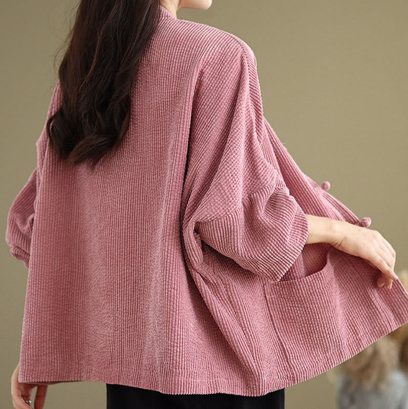 Tactile Cotton Linen Frog-Button Stand Collar Grounding Jacket