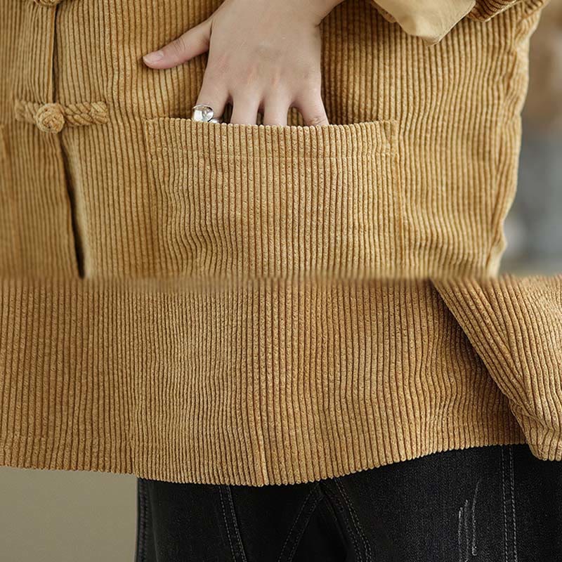 Tactile Cotton Linen Frog-Button Stand Collar Grounding Jacket