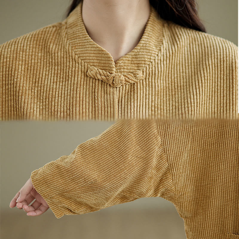Tactile Cotton Linen Frog-Button Stand Collar Grounding Jacket