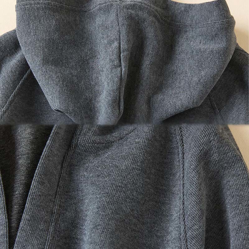 Plain Buttons Women's Cotton Hooded Jacket With Pockets
