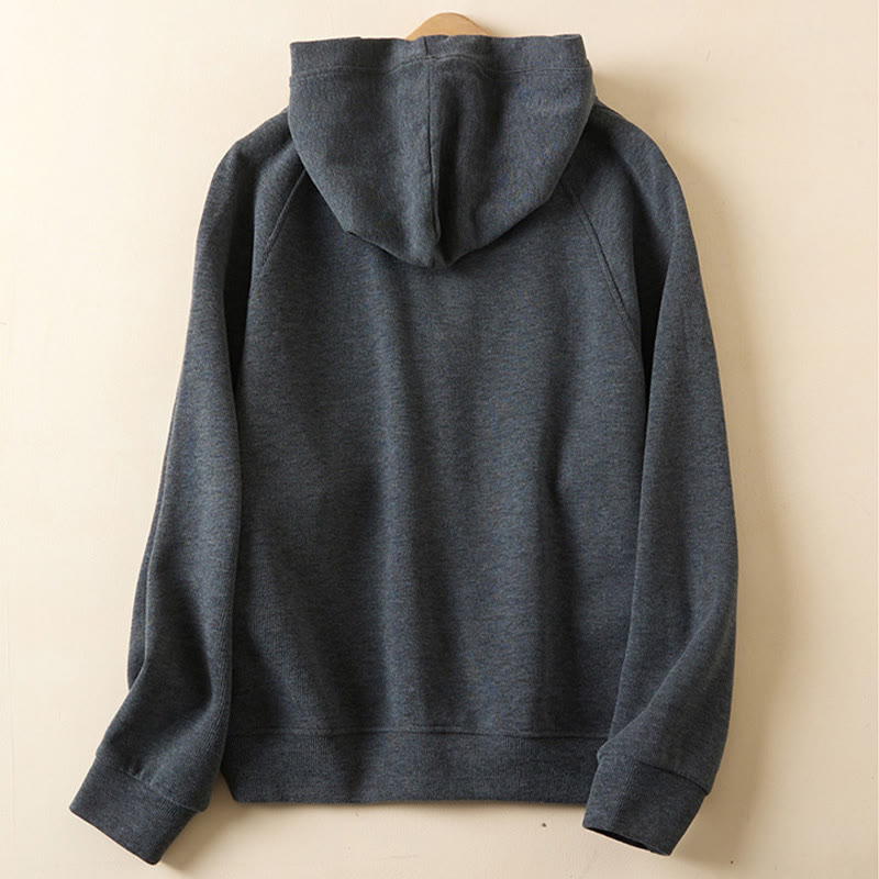 Plain Buttons Women's Cotton Hooded Jacket With Pockets