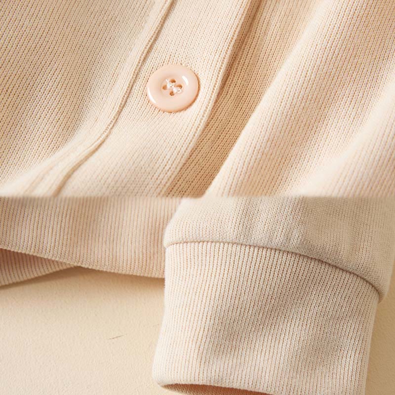 Plain Buttons Women's Cotton Hooded Jacket With Pockets