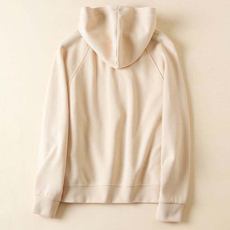 Plain Buttons Women's Cotton Hooded Jacket With Pockets
