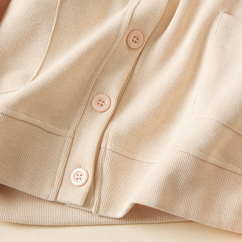Plain Buttons Women's Cotton Hooded Jacket With Pockets