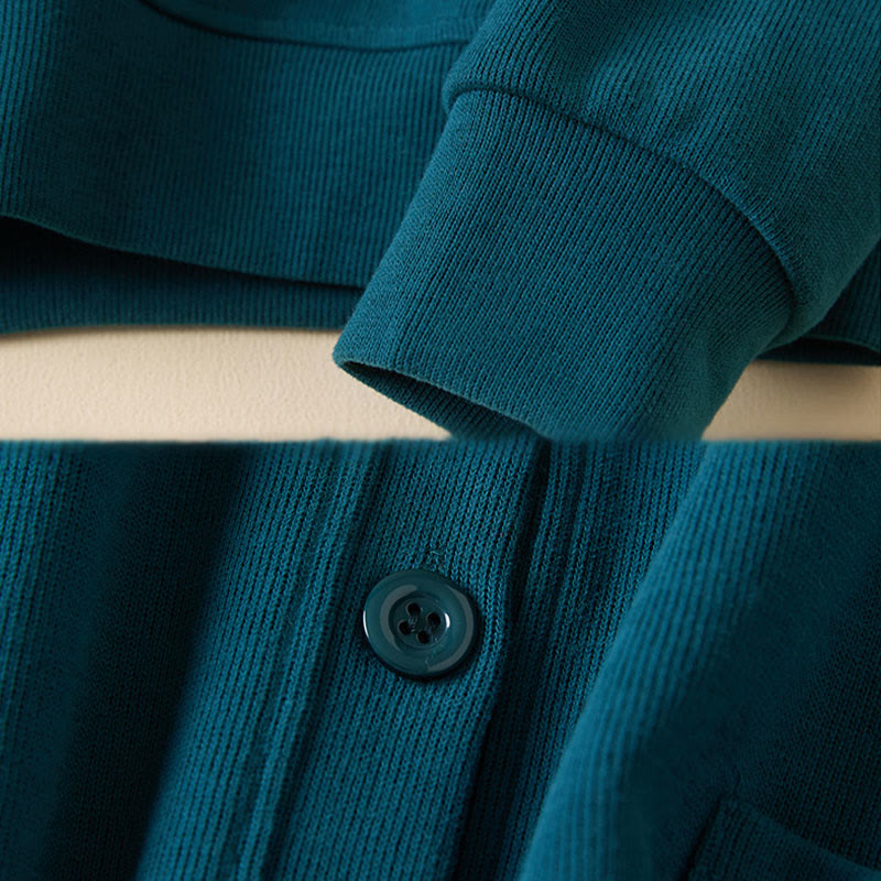 Plain Buttons Women's Cotton Hooded Jacket With Pockets