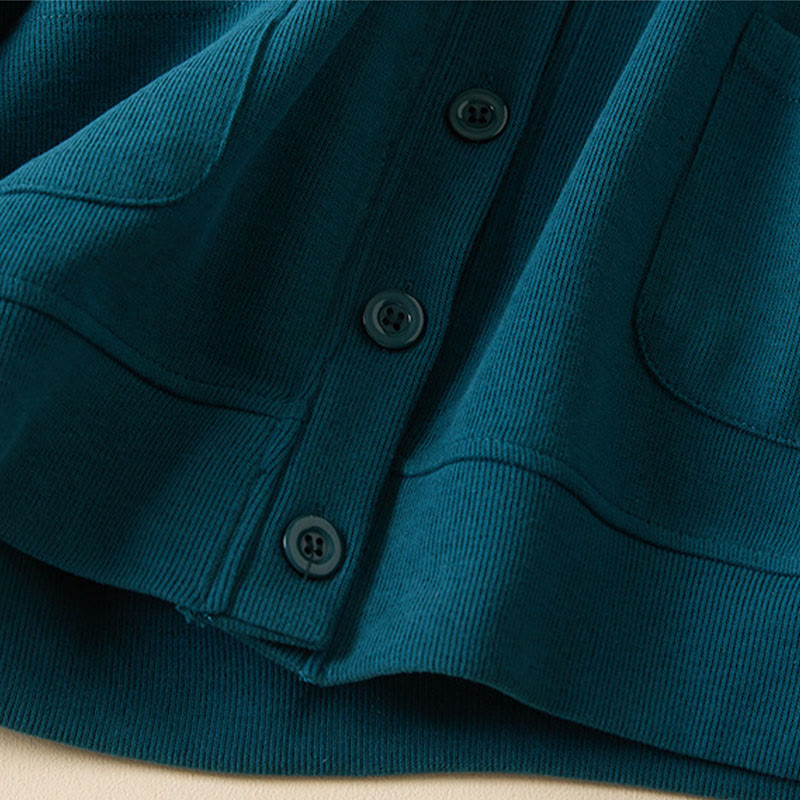 Plain Buttons Women's Cotton Hooded Jacket With Pockets