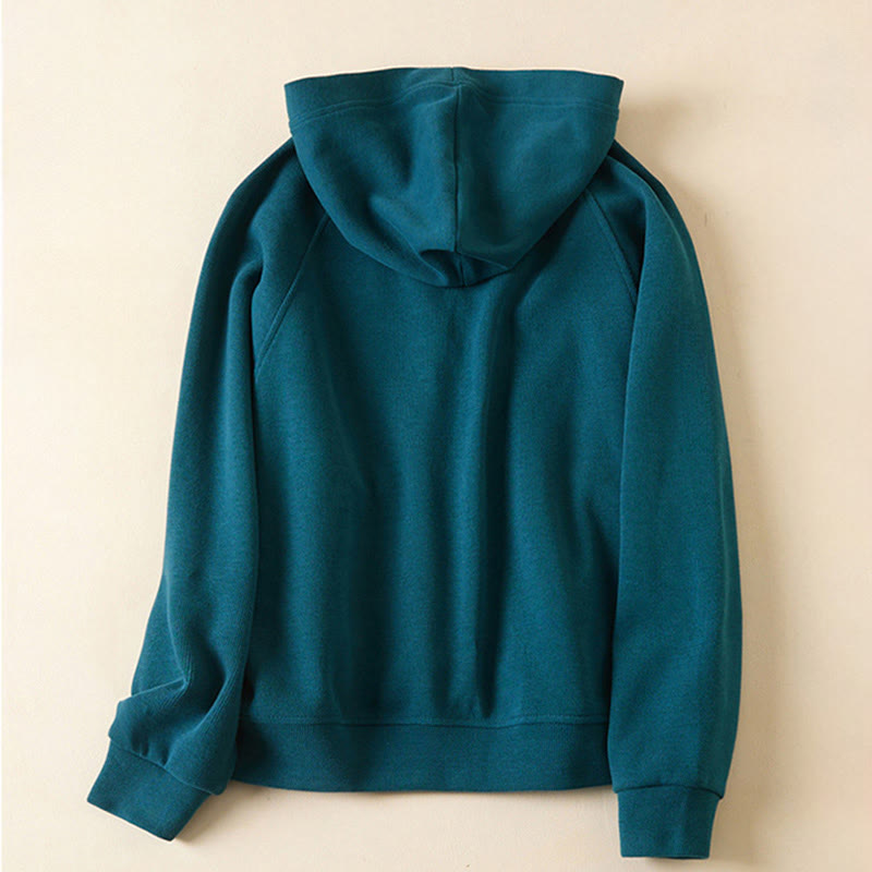 Plain Buttons Women's Cotton Hooded Jacket With Pockets