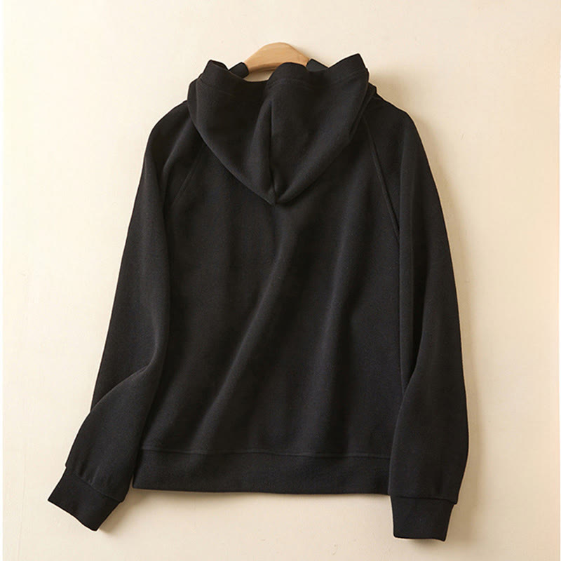 Plain Buttons Women's Cotton Hooded Jacket With Pockets