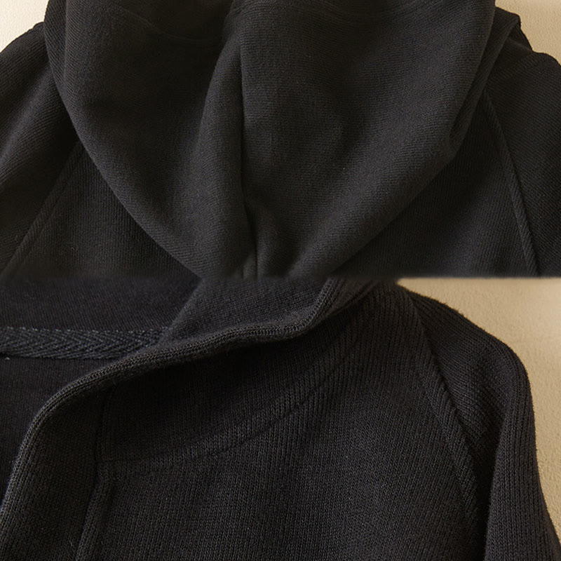 Plain Buttons Women's Cotton Hooded Jacket With Pockets