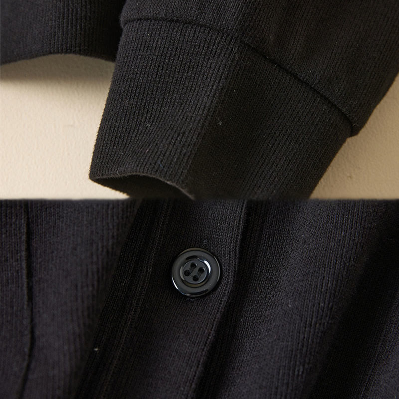 Plain Buttons Women's Cotton Hooded Jacket With Pockets