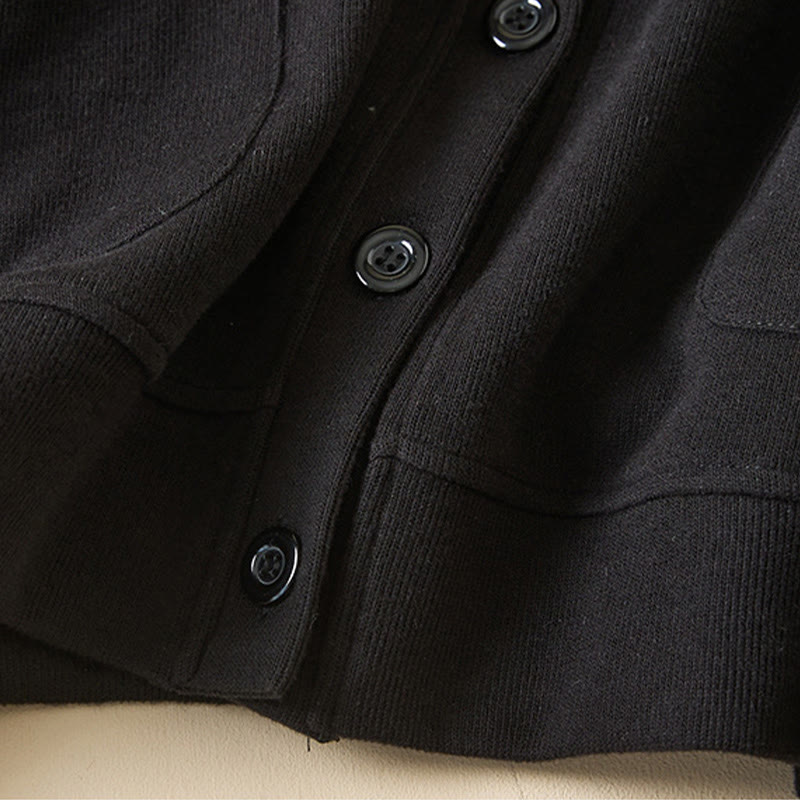 Plain Buttons Women's Cotton Hooded Jacket With Pockets
