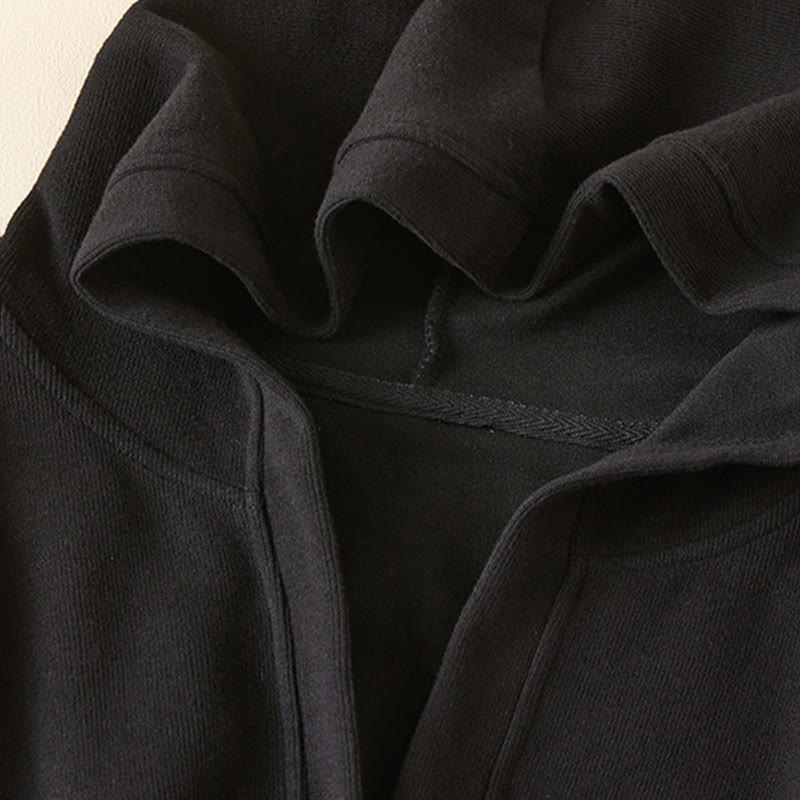 Plain Buttons Women's Cotton Hooded Jacket With Pockets